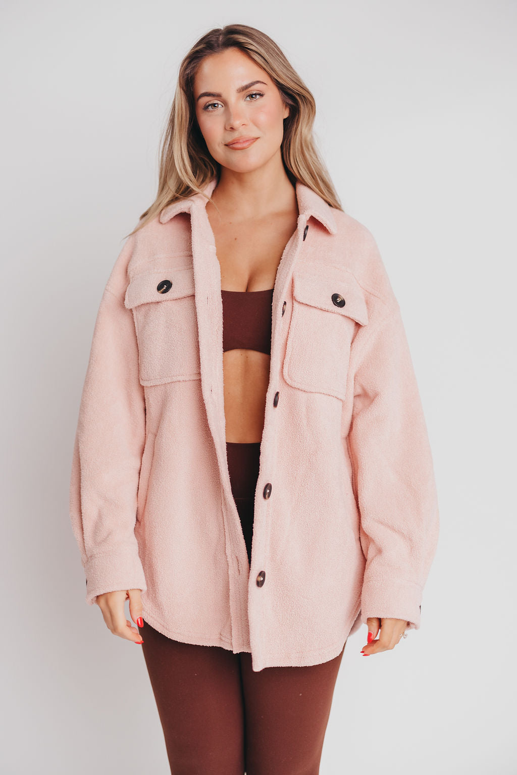 Premium Worth Collective Teddy Shacket in Blush