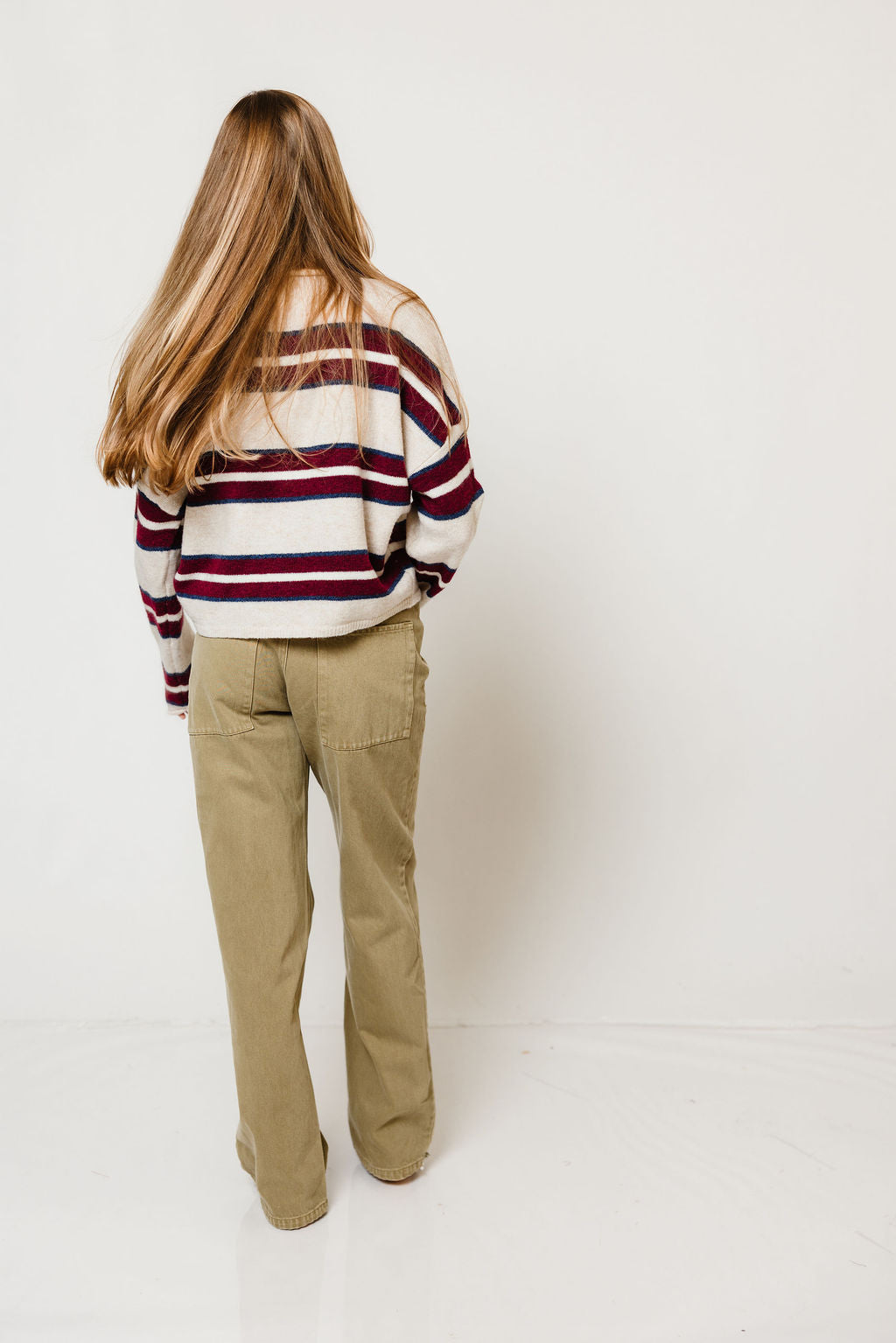 Piper Varsity Striped Cardigan in Beige, close view