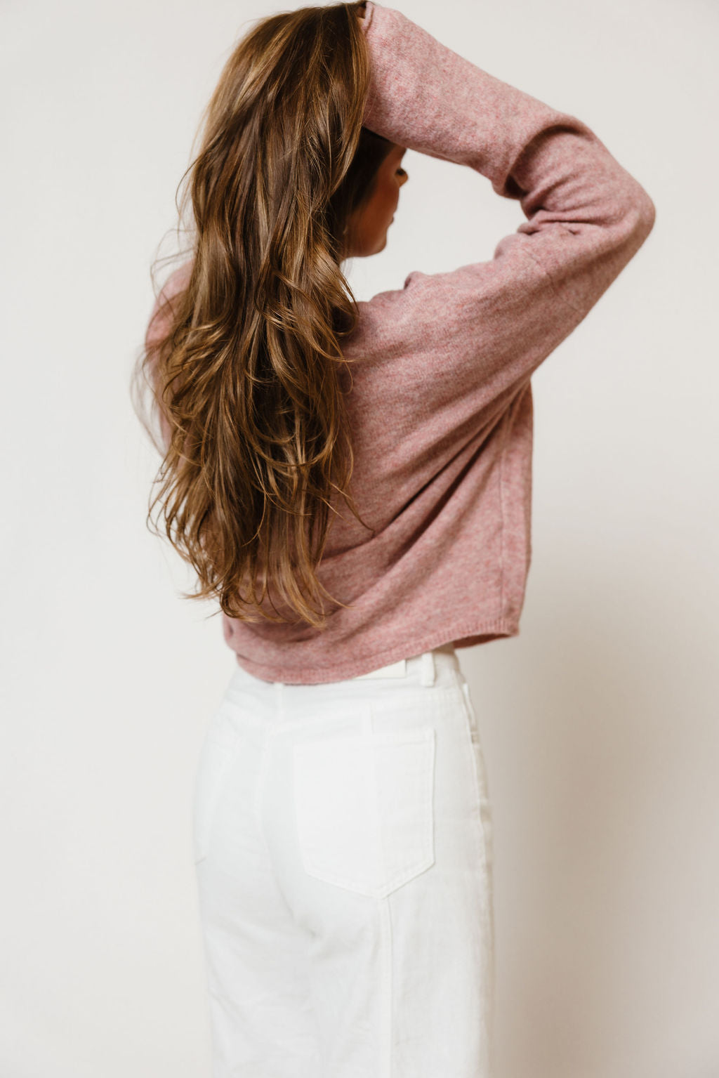 Piper Cardigan in Dusty Mauve, back view