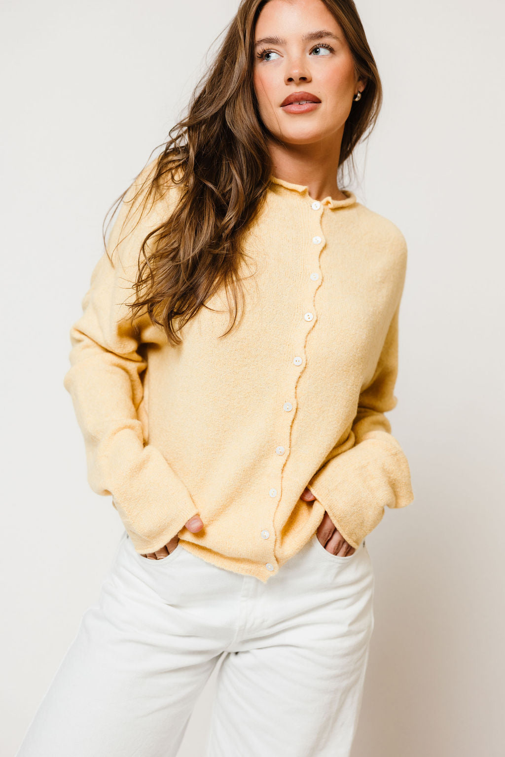 Piper Cardigan in Honey, another angle