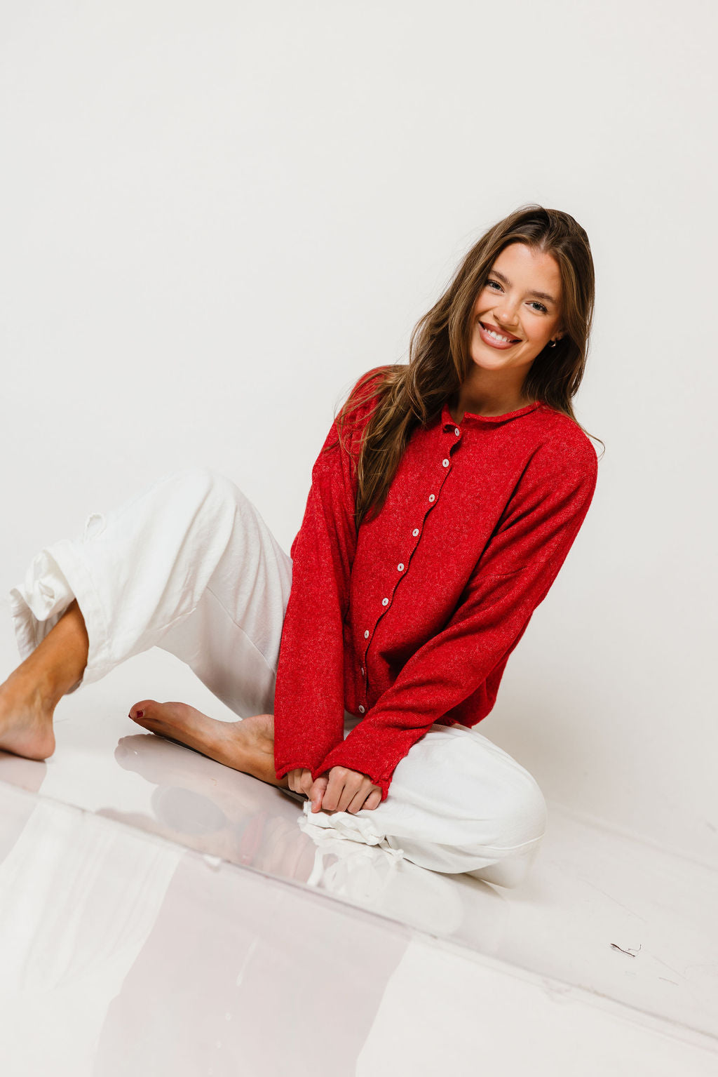 Piper Cardigan in Scarlet, side view