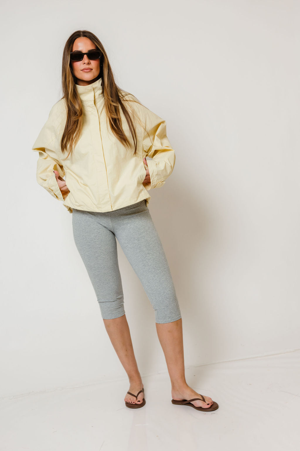 Drew Utility Windbreaker Jacket in Buttercream, full length