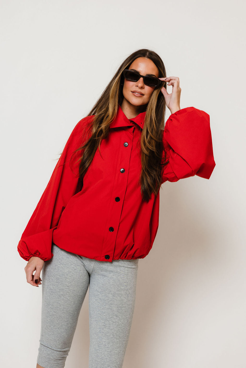 Savina Funnel Neck Nylon Bubble Jacket in Chili, back view