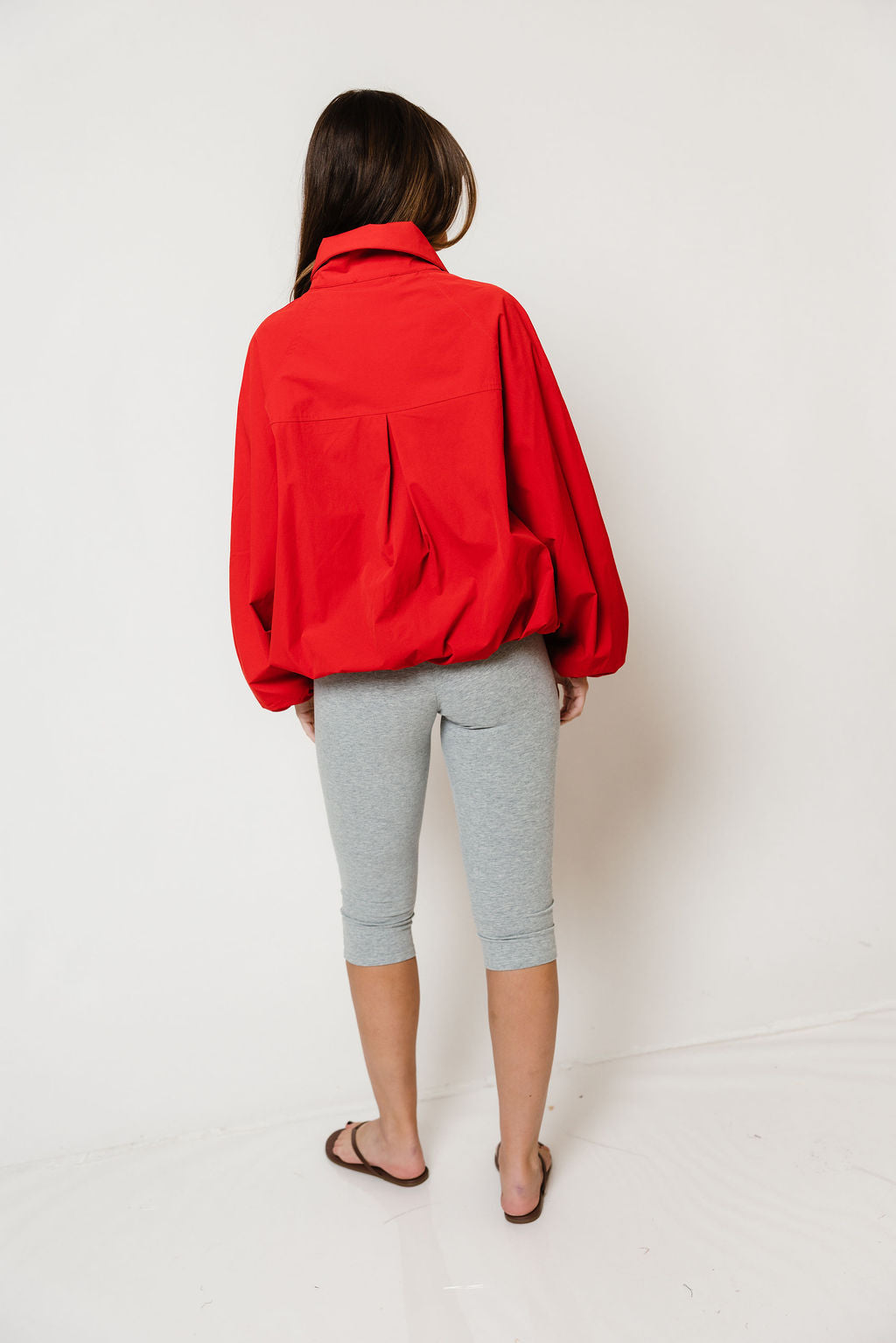 Savina Funnel Neck Nylon Bubble Jacket in Chili, studio view