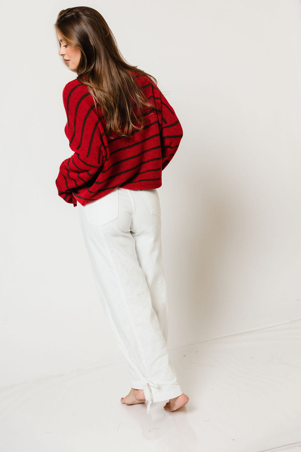 Piper Cabana Striped Cardigan in Red/Brown, close view
