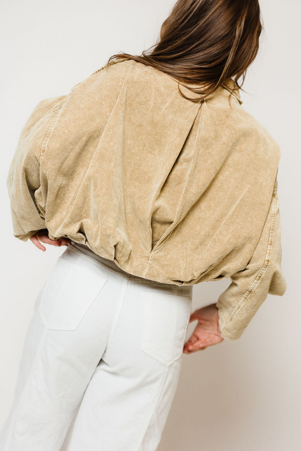 Saint Washed Boyfriend Fit Corduroy Jacket in Beige, back view