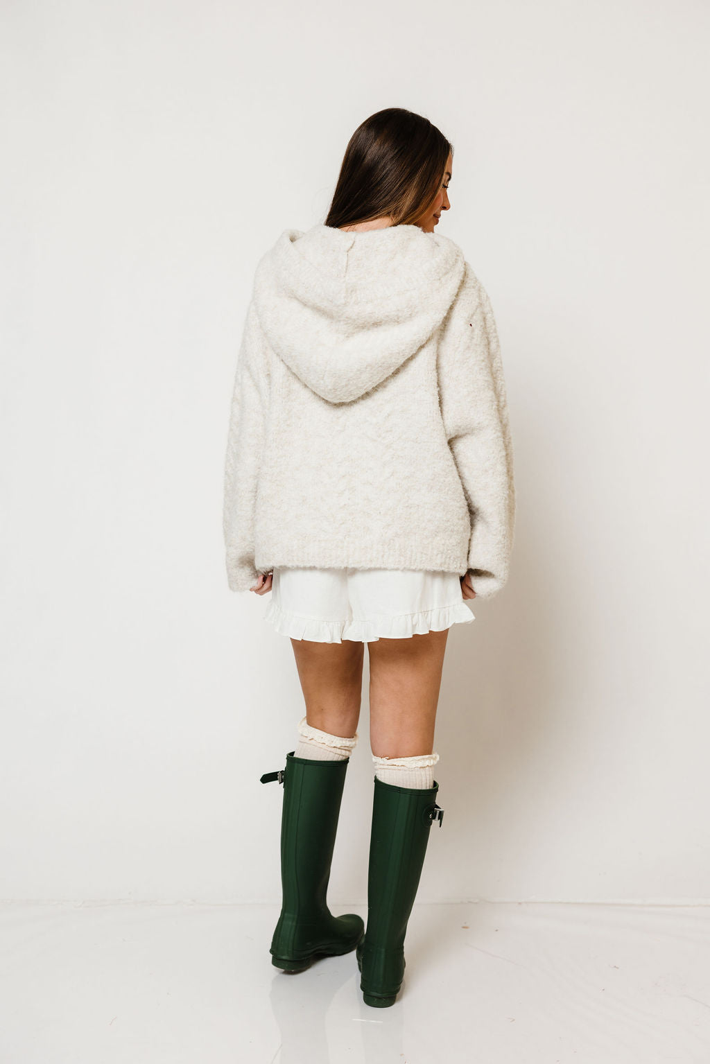 Tilly Oversized Chunky Hooded Sweater in Oatmeal, styled view