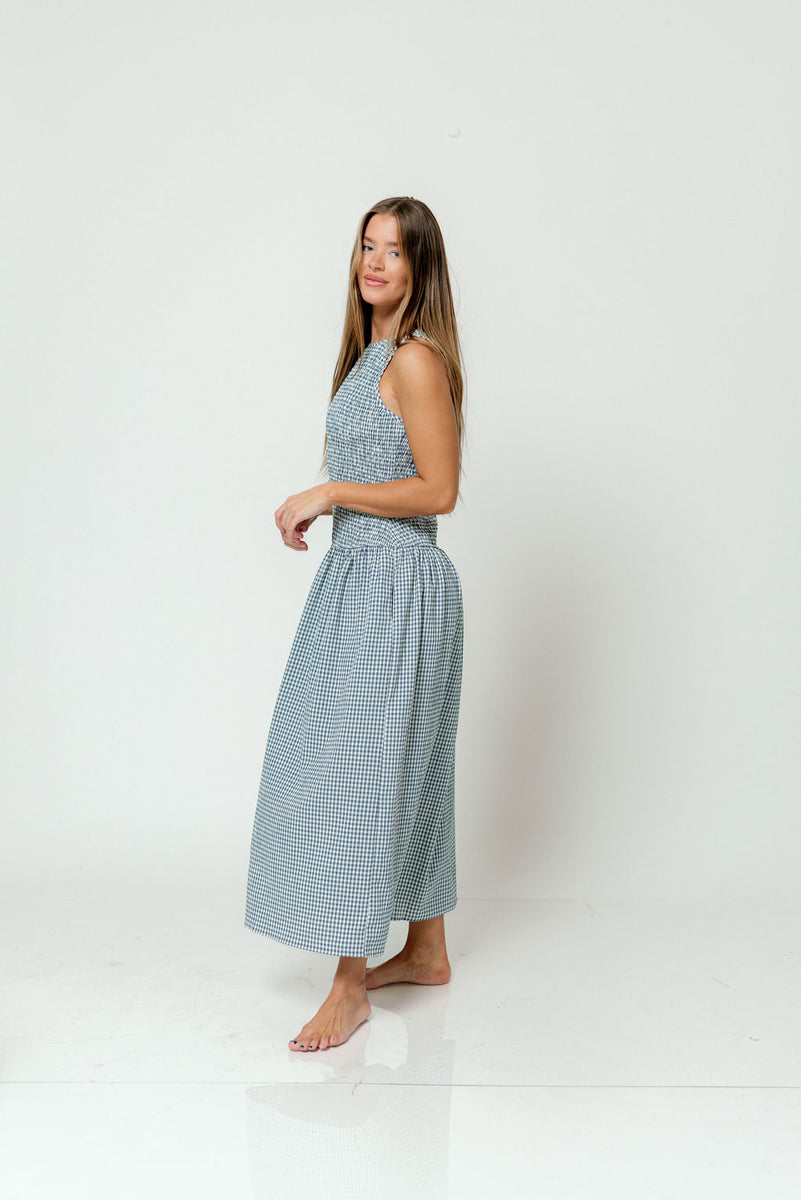 Cora Gingham Maxi Dress in Blue  Worth Collective
