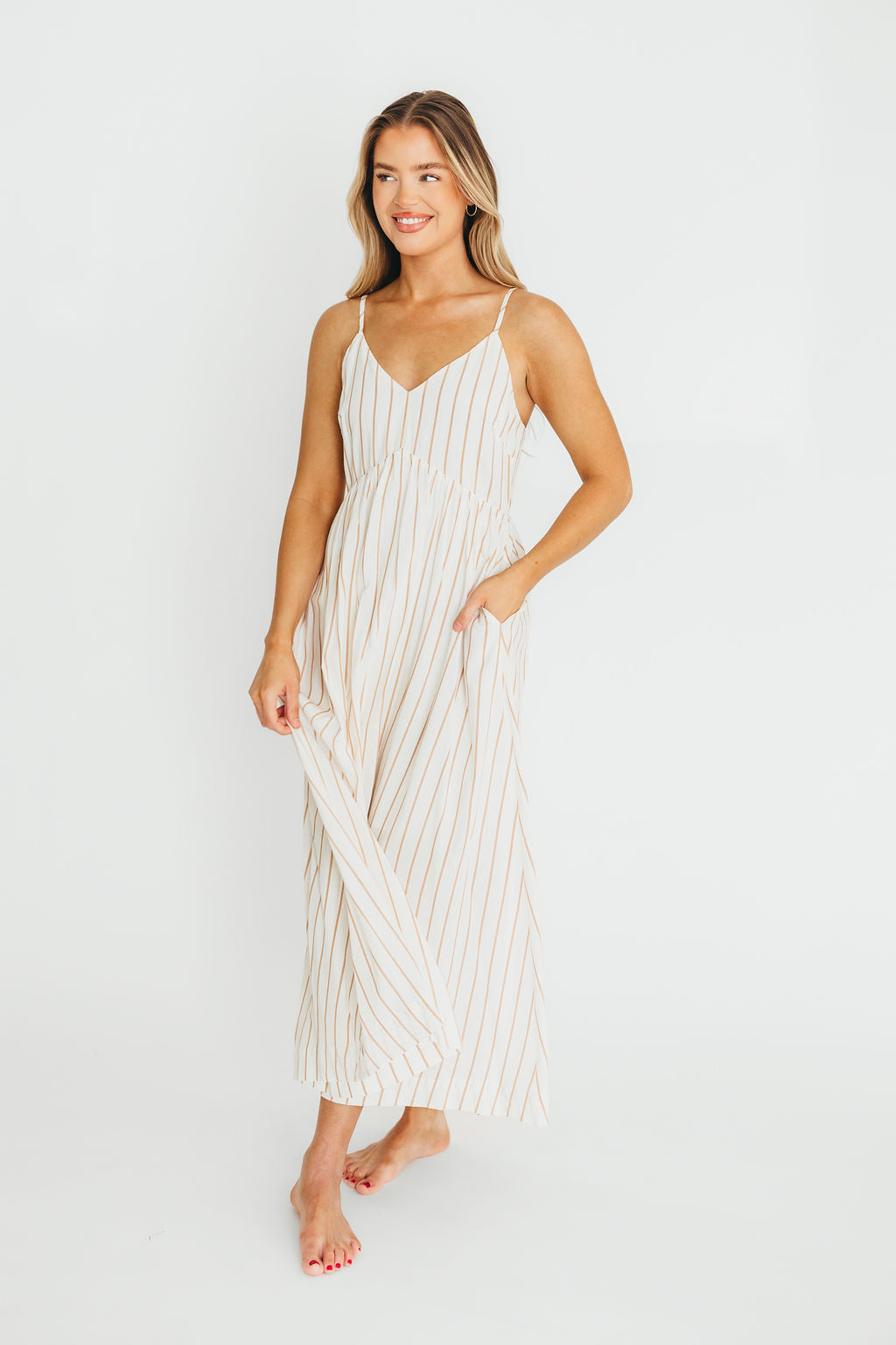 herlipto striped midi dress drown Mサイズ Genesis Stripe Midi Dress in White/Taupe – Worth Collective