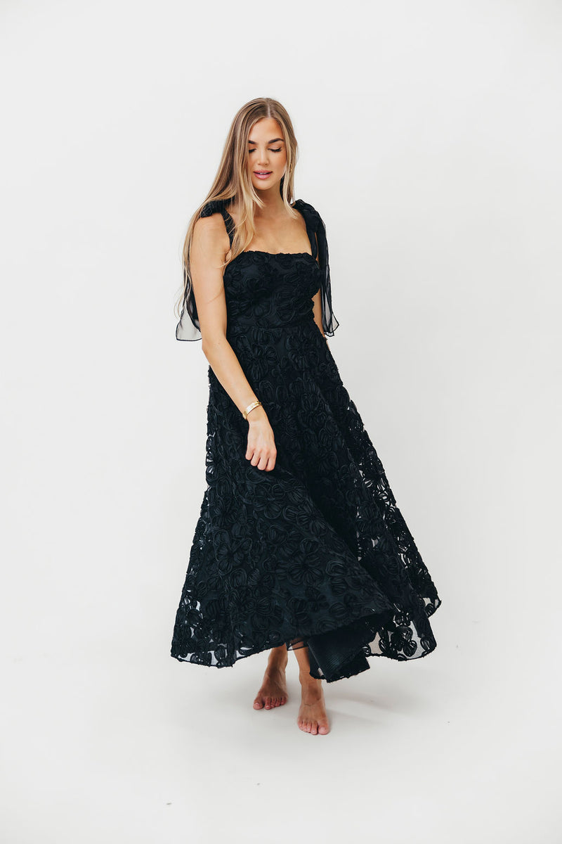 Zinnia 3D Textured Lace Midi Dress in Black *Final-Sale* Small