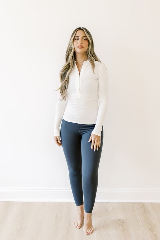 Worth the Label Button-Front Henley Top in White