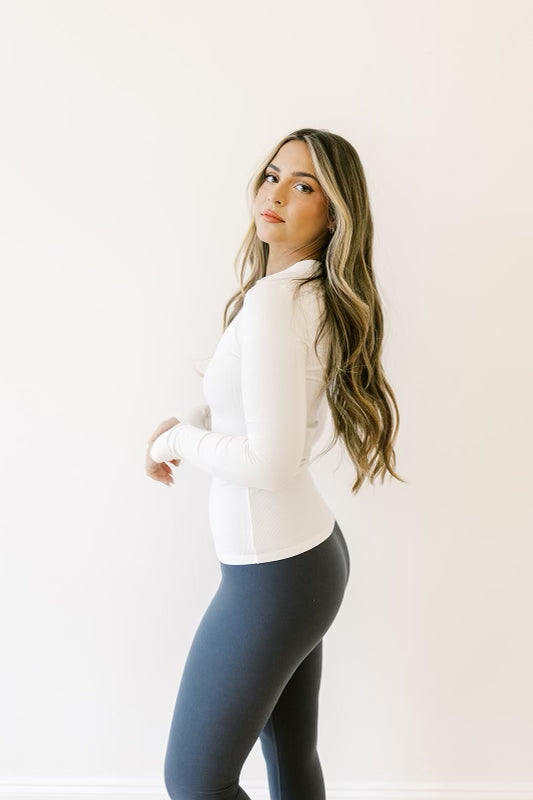 Worth the Label Button-Front Henley Top in White