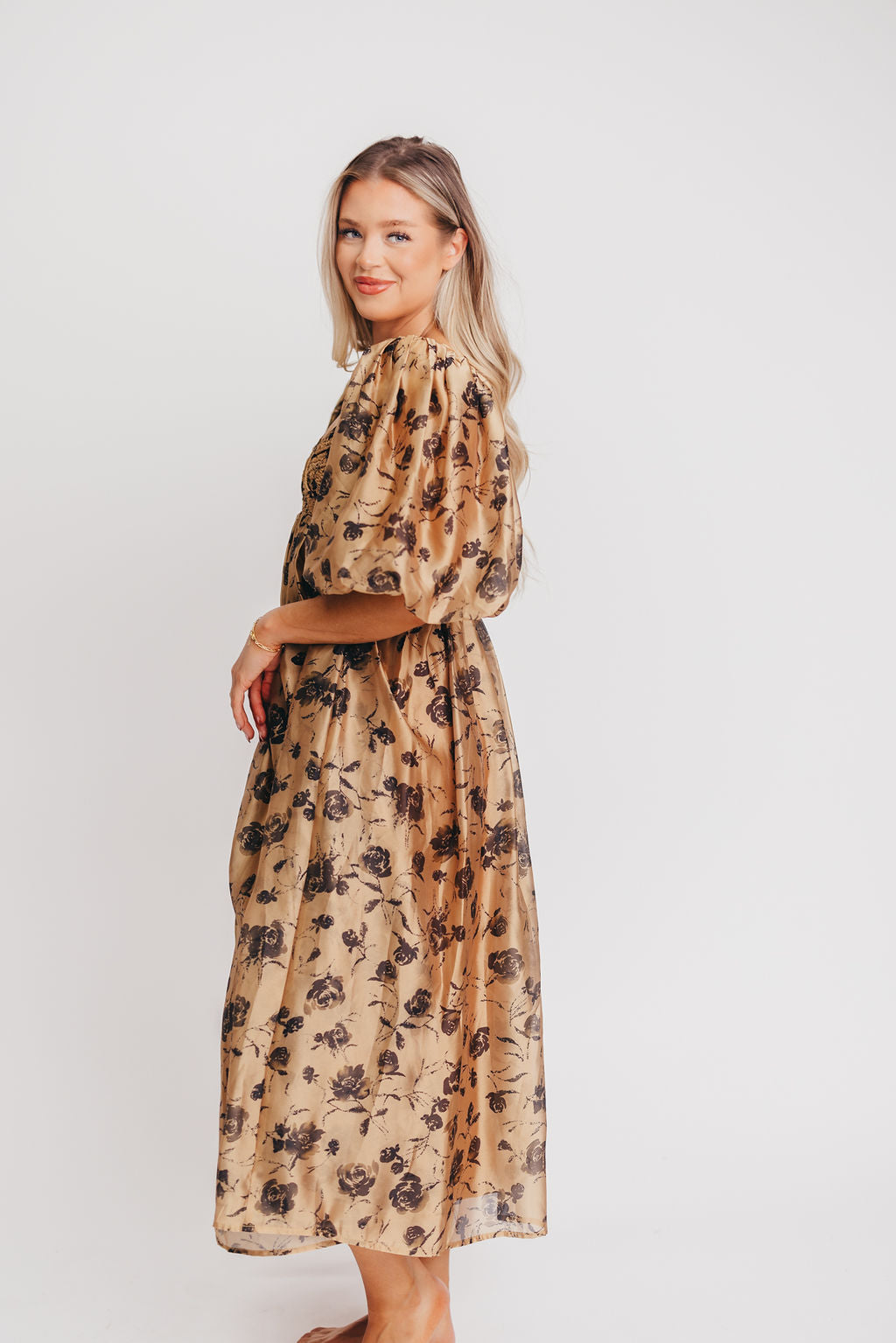 Harlow Camel & Black Floral Maxi Dress - Bump Friendly (Cannot Restock)