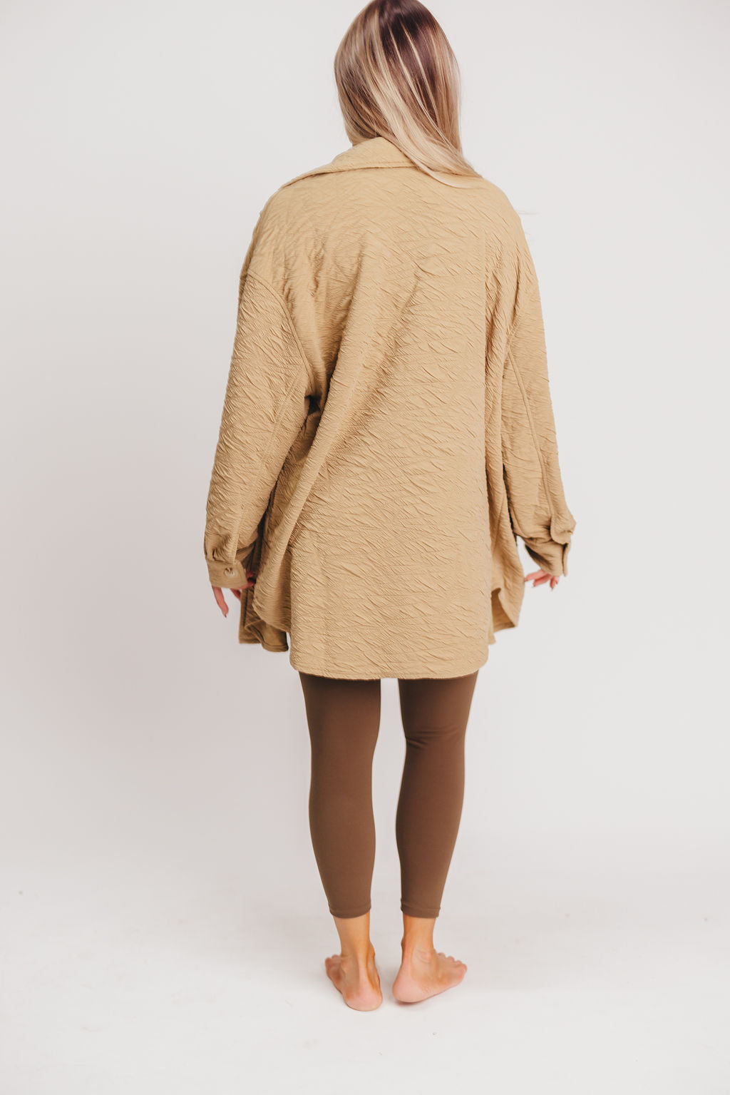 Gavin Textured Knit Shacket in Taupe (1XL-3XL)