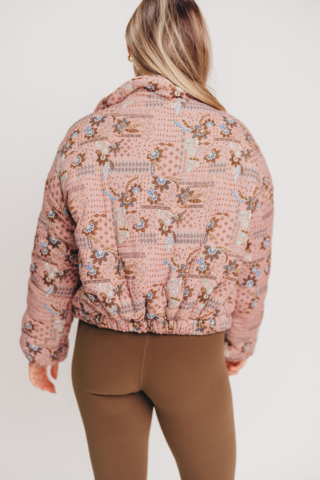 Cullen Plush Snap Button Puffer Jacket in Dusty Mauve Floral