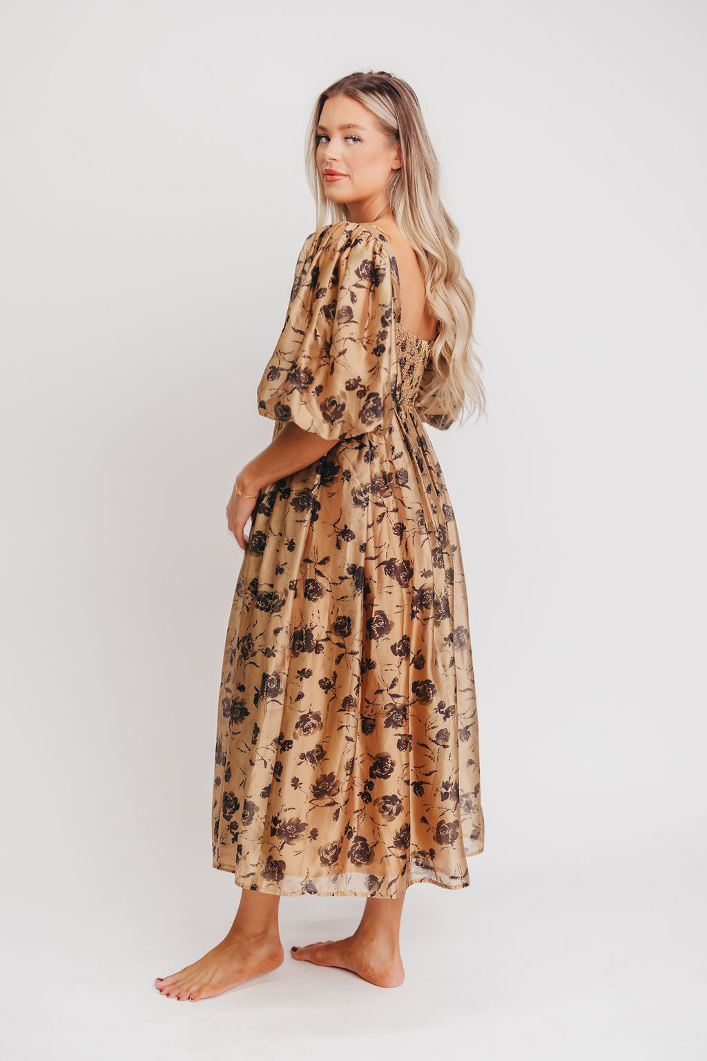 Harlow Camel & Black Floral Maxi Dress - Bump Friendly (Cannot Restock)