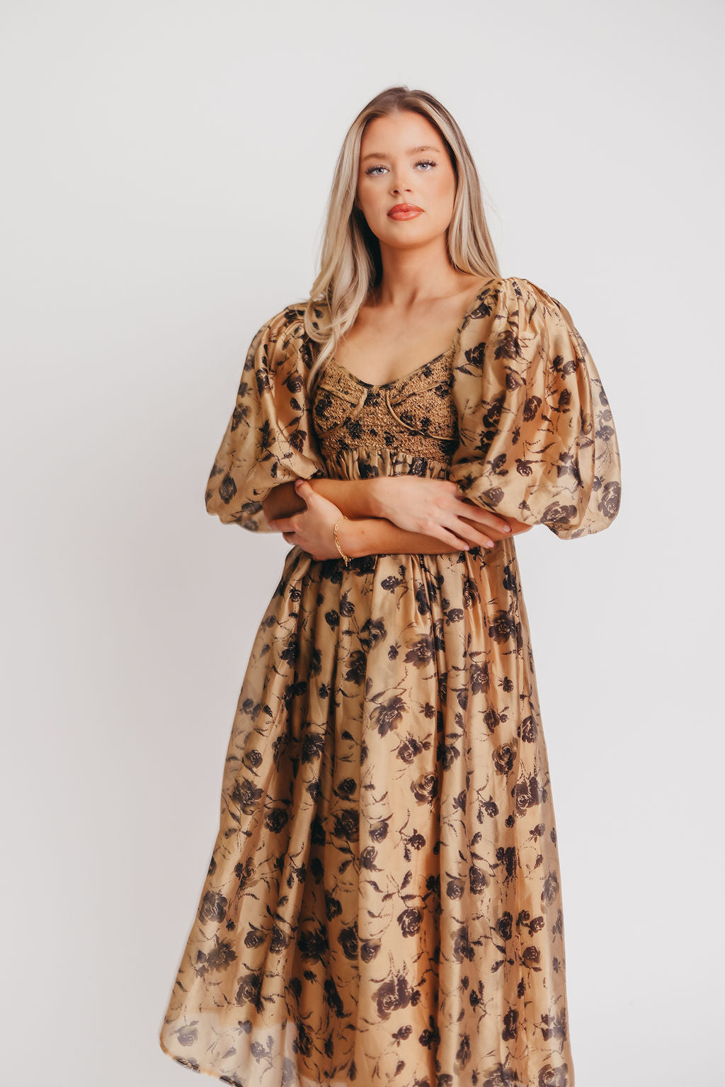 Harlow Camel & Black Floral Maxi Dress - Bump Friendly (Cannot Restock)