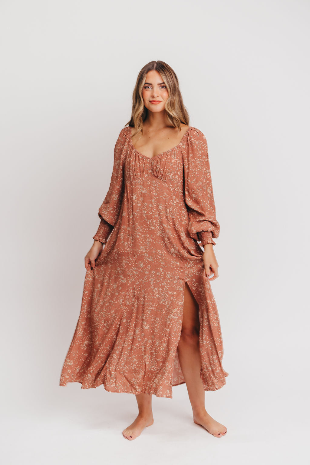 Brenna Floral Sweetheart Maxi Dress in Rosewood
