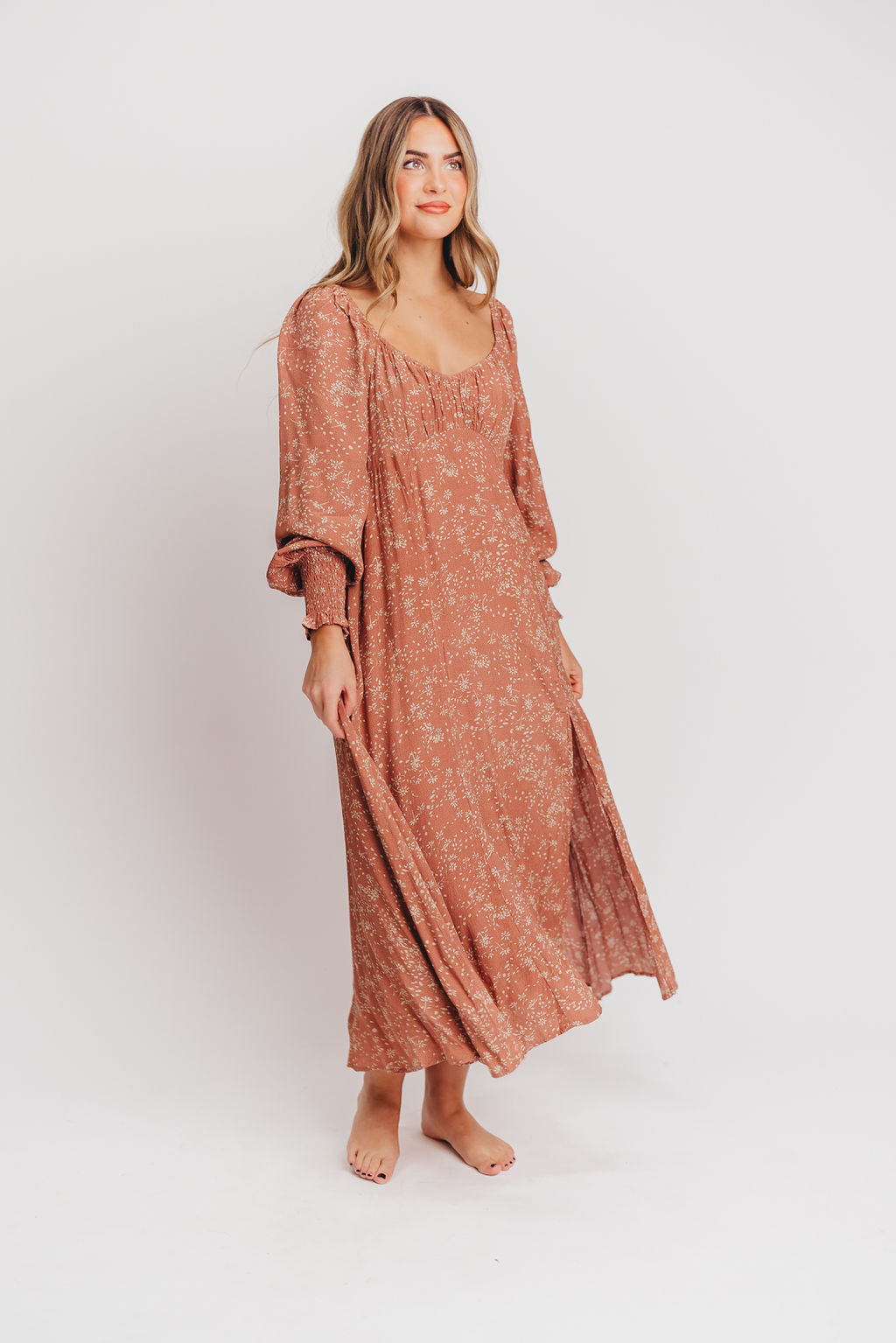 Brenna Floral Sweetheart Maxi Dress in Rosewood