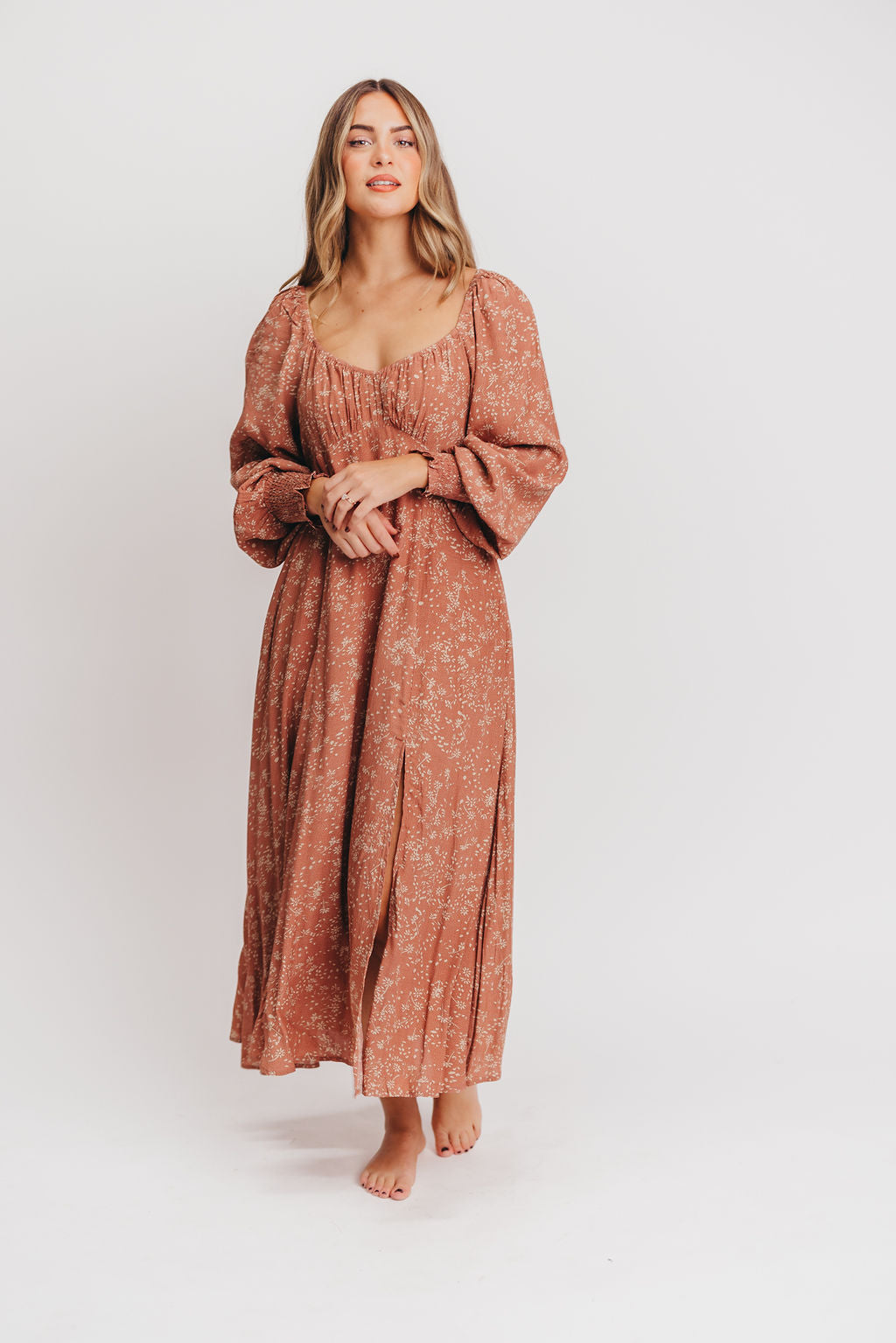 Brenna Floral Sweetheart Maxi Dress in Rosewood