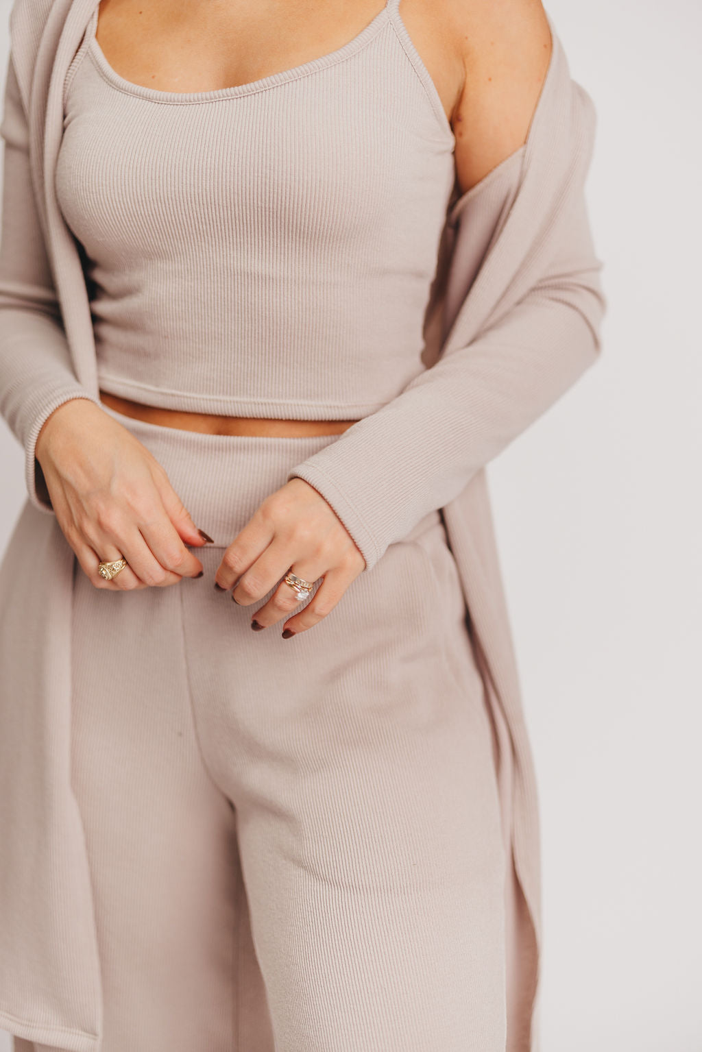 Birdie Ribbed Tank and Wide Leg Pant Set in Khaki - Inclusive Sizing (S-2X)