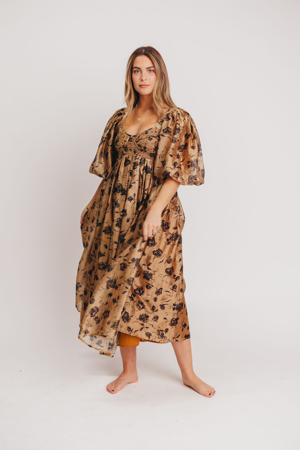 Harlow Camel & Black Floral Maxi Dress - Bump Friendly (Cannot Restock)