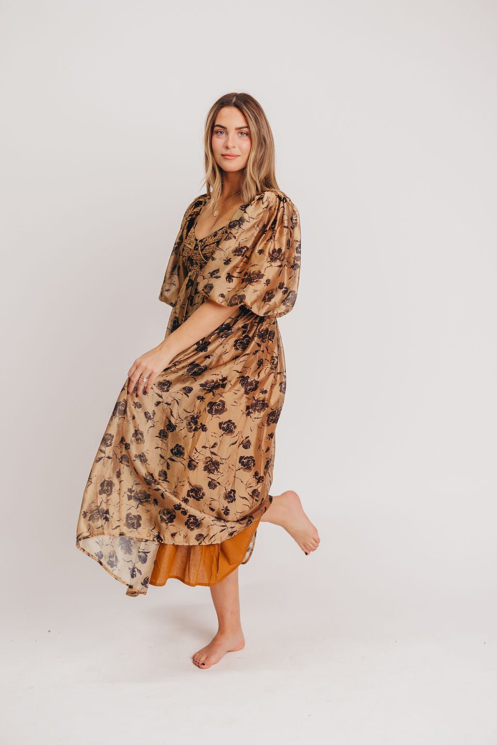 Harlow Camel & Black Floral Maxi Dress - Bump Friendly (Cannot Restock)