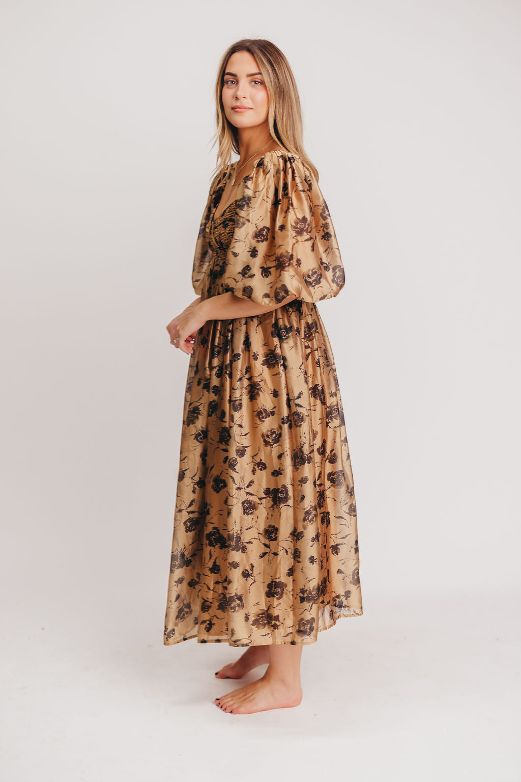 Harlow Camel & Black Floral Maxi Dress - Bump Friendly (Cannot Restock)