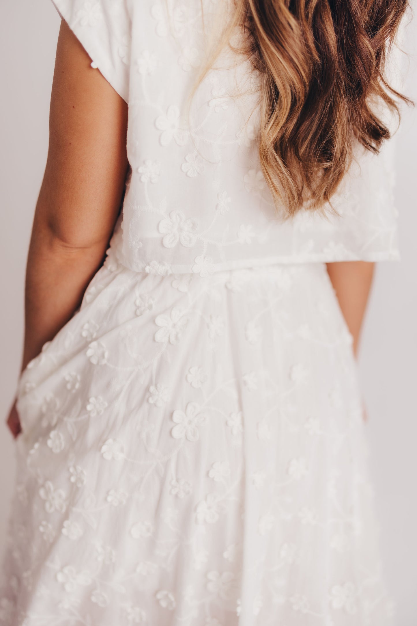Helen Floral Crop and Midi Skirt Set in White