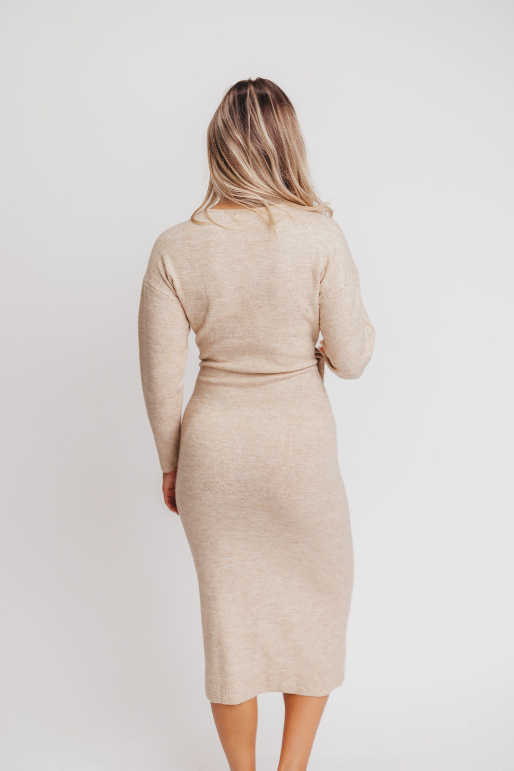 Luca Side-Tie Sweater Midi Dress in Oat - Bump Friendly