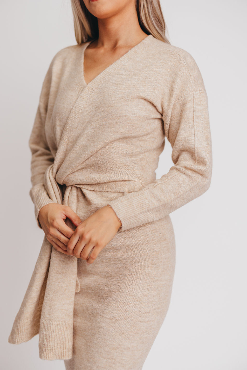 Luca Side-Tie Sweater Midi Dress in Oat - Bump Friendly