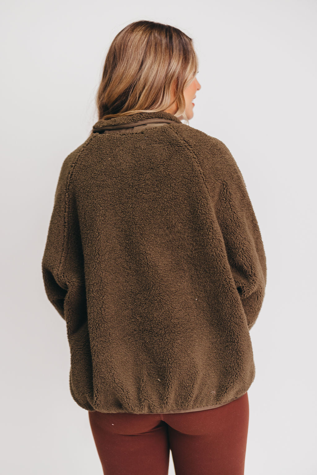 Dolly Oversized Sherpa Jacket with Snap Buttons in Dark Olive