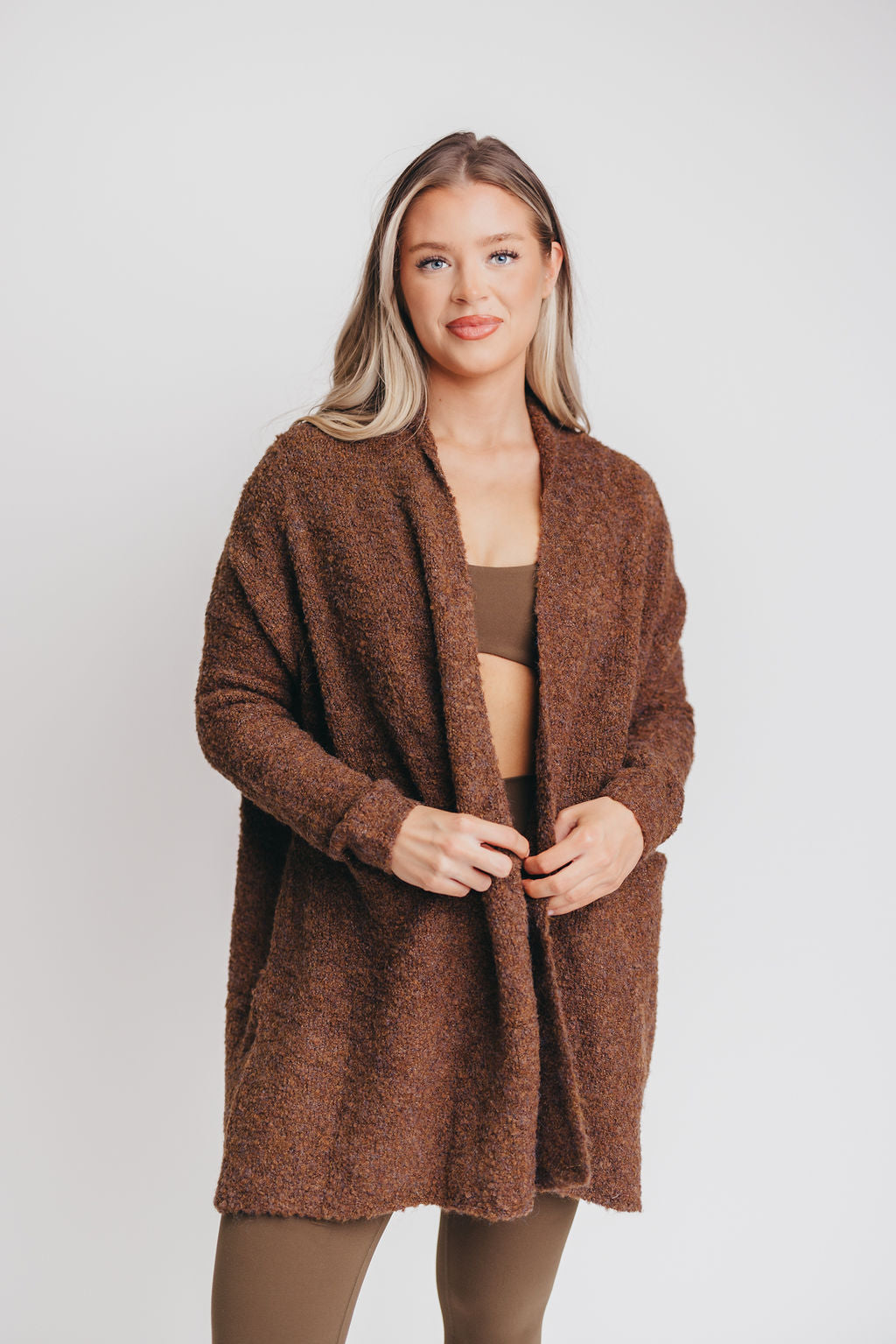 Open Front Shawl Cardigan in Bronze