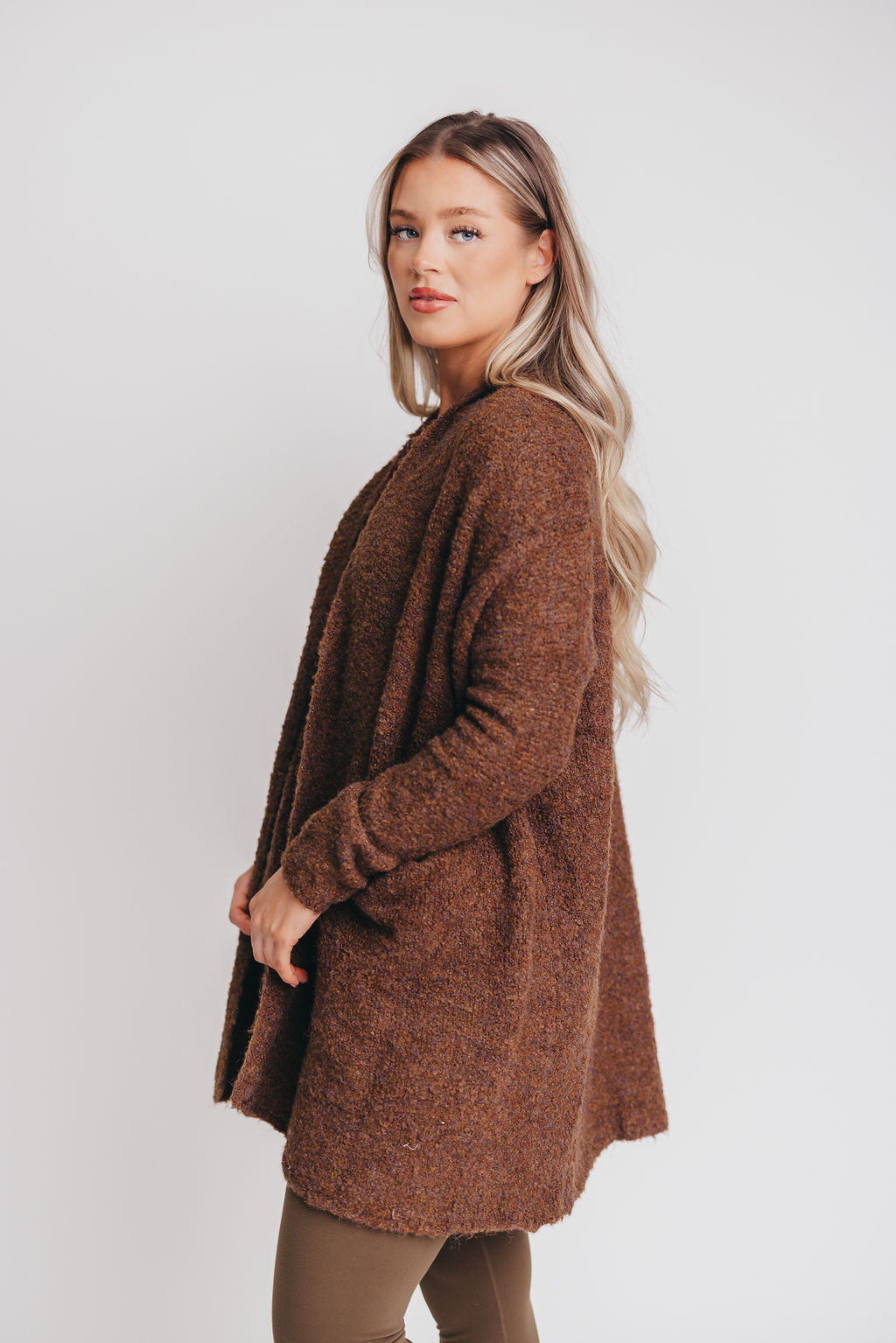 Open Front Shawl Cardigan in Bronze