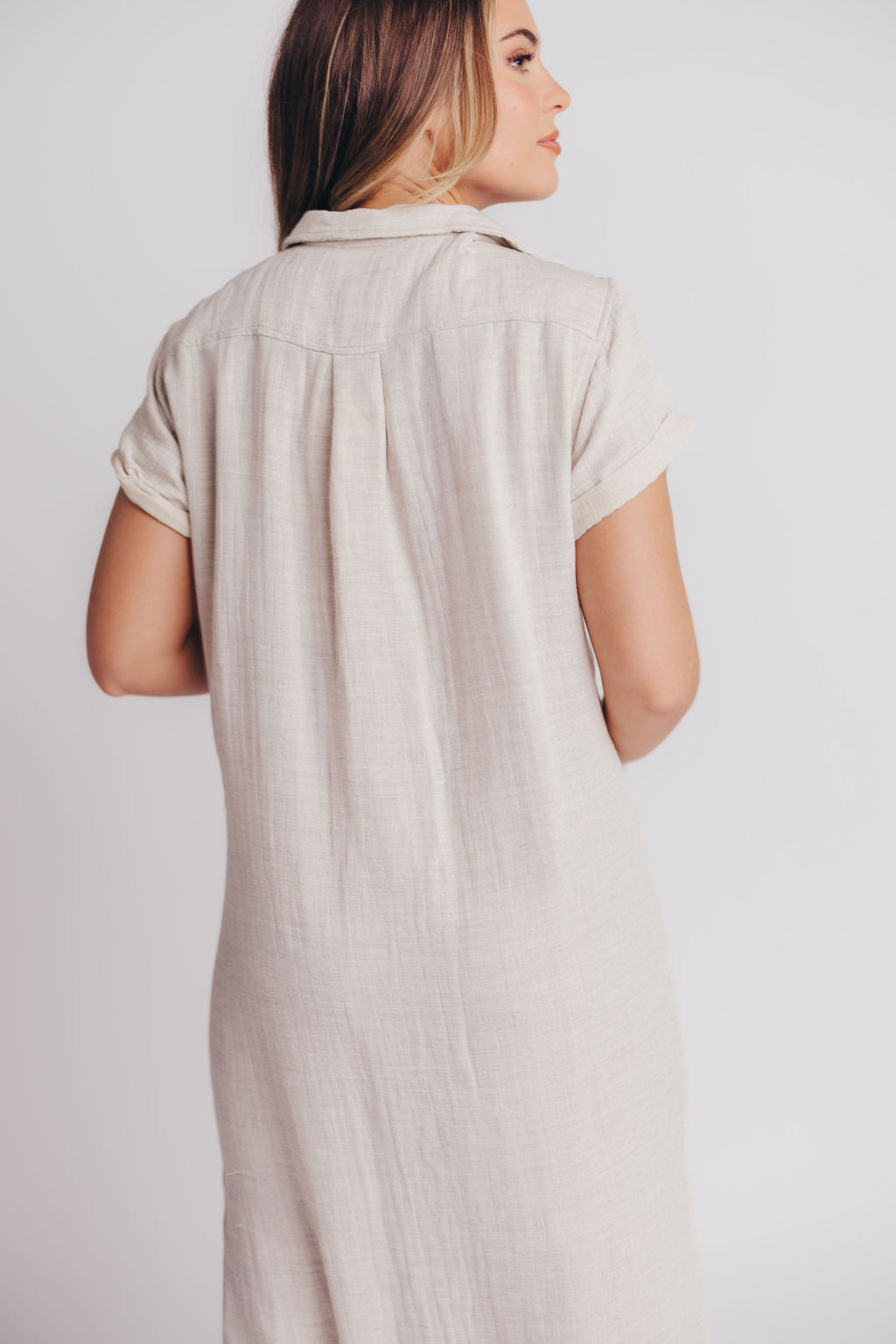 Andalucia Short Sleeve Button Maxi Dress in Linen Grey - Bump and Nursing Friendly