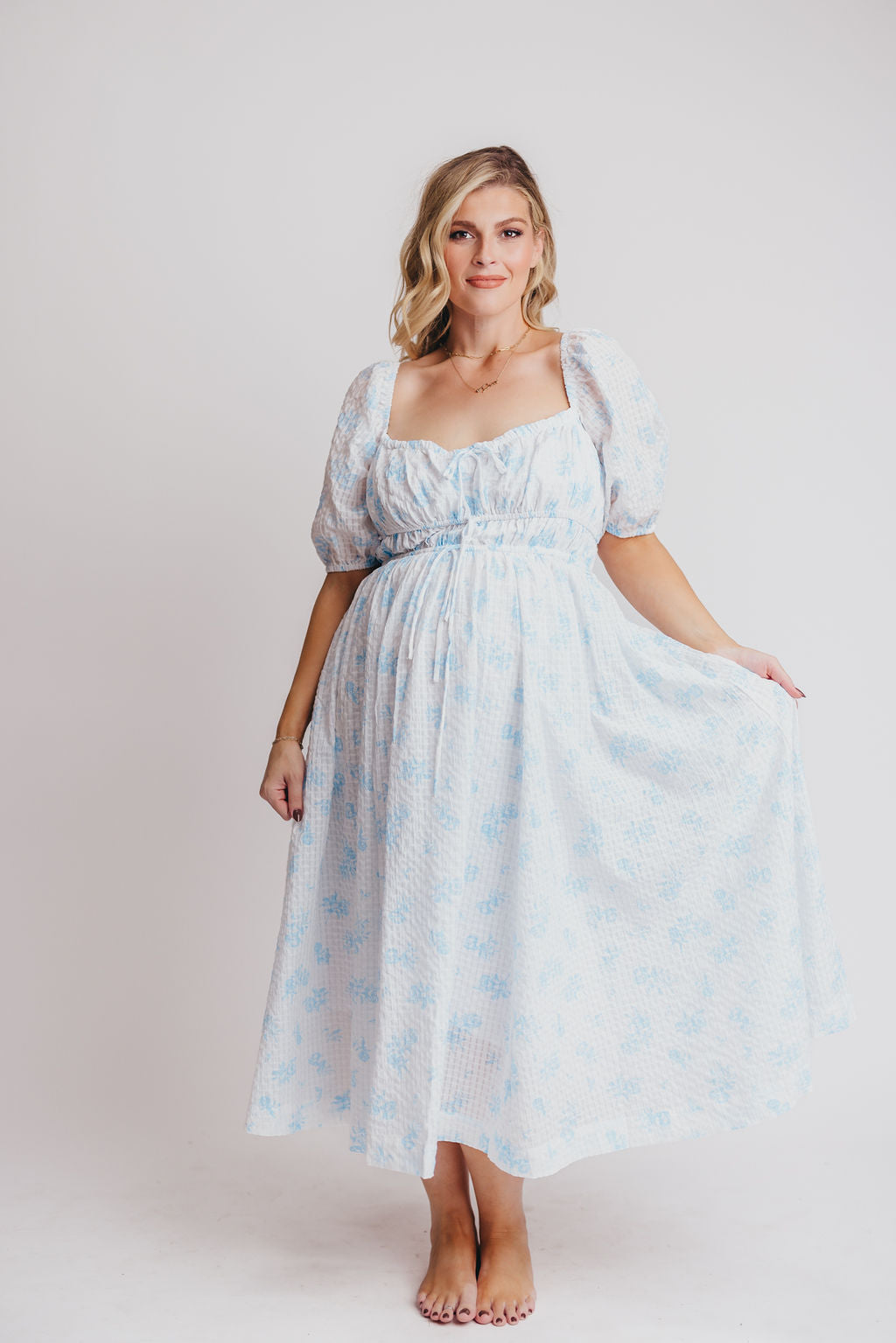 Edda Coastal Midi Dress in White - Bump and Nursing Friendly