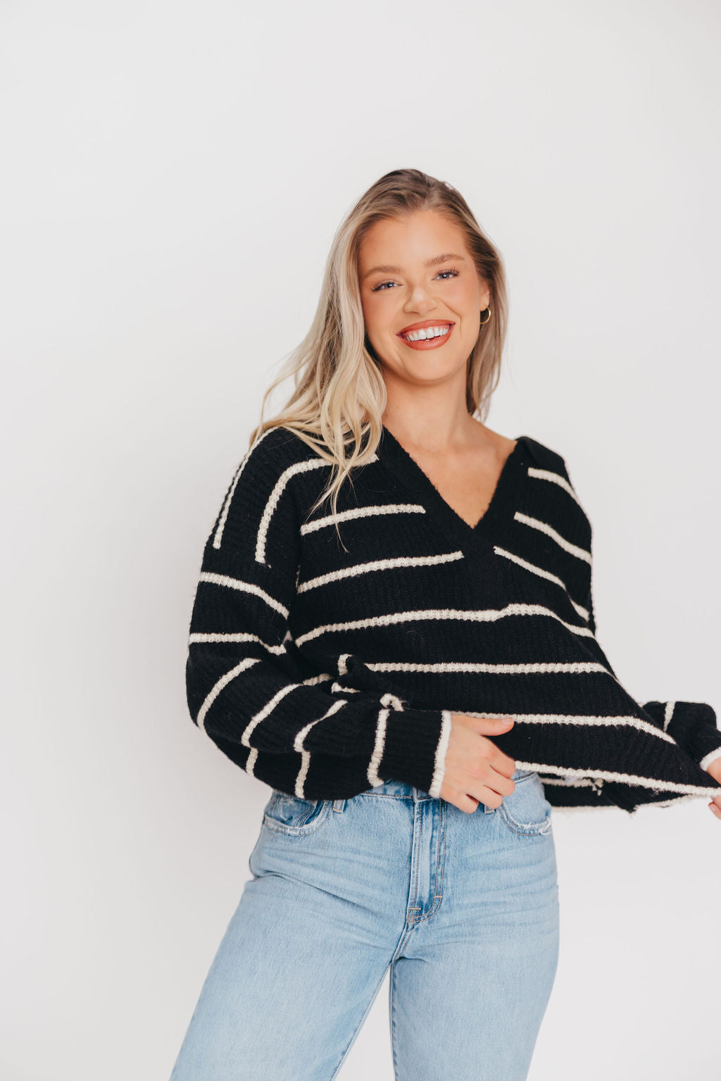 Holden Striped Collar Sweater in Black/Ivory
