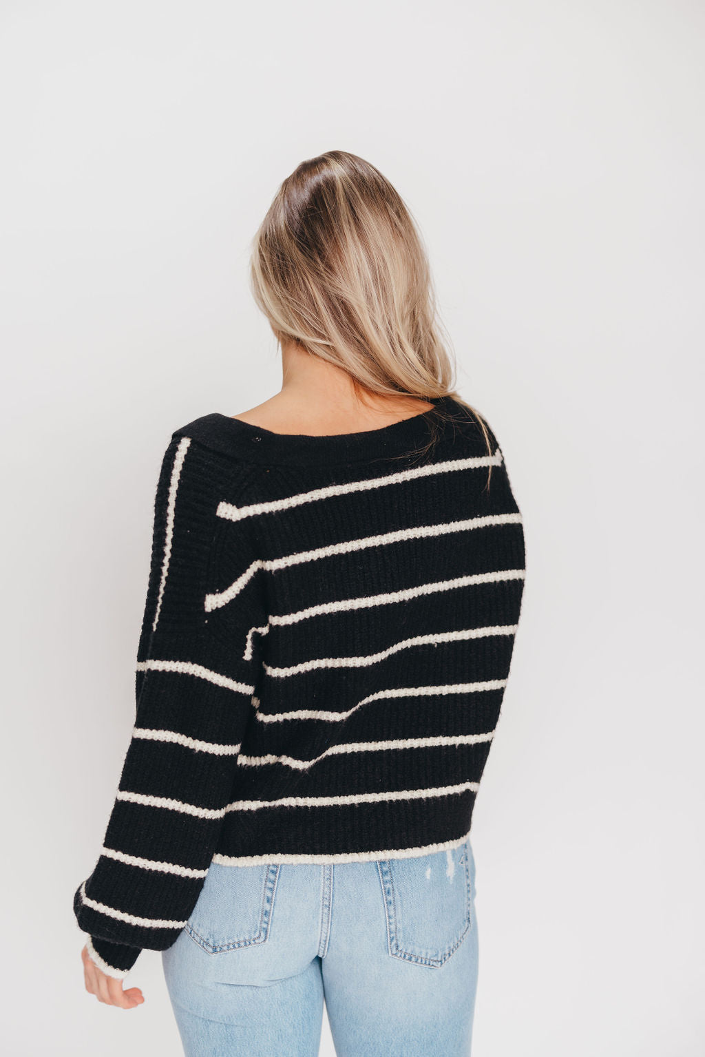 Holden Striped Collar Sweater in Black/Ivory