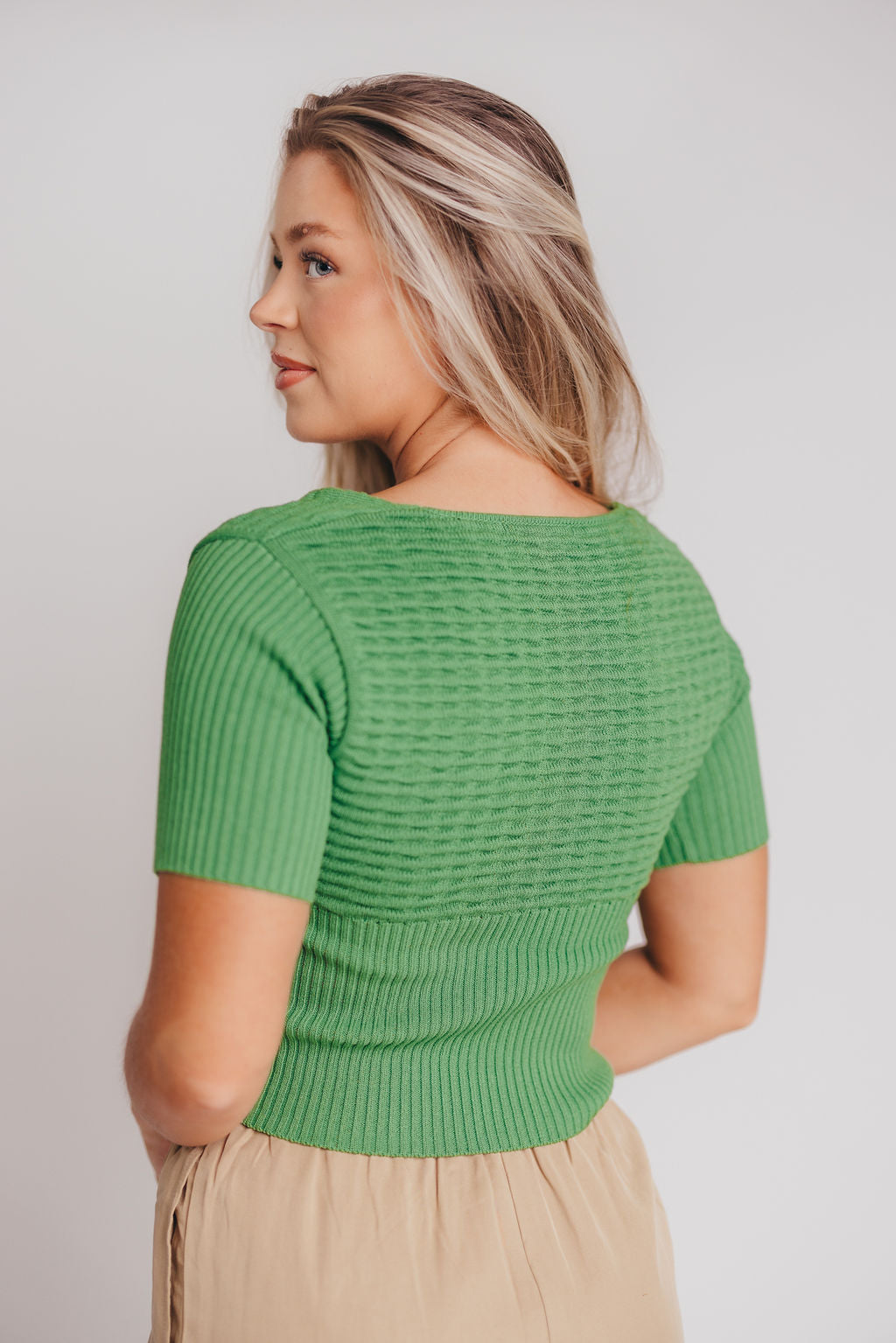 Wyatt V-Neck Knit Top with Cutout Detail in Basil
