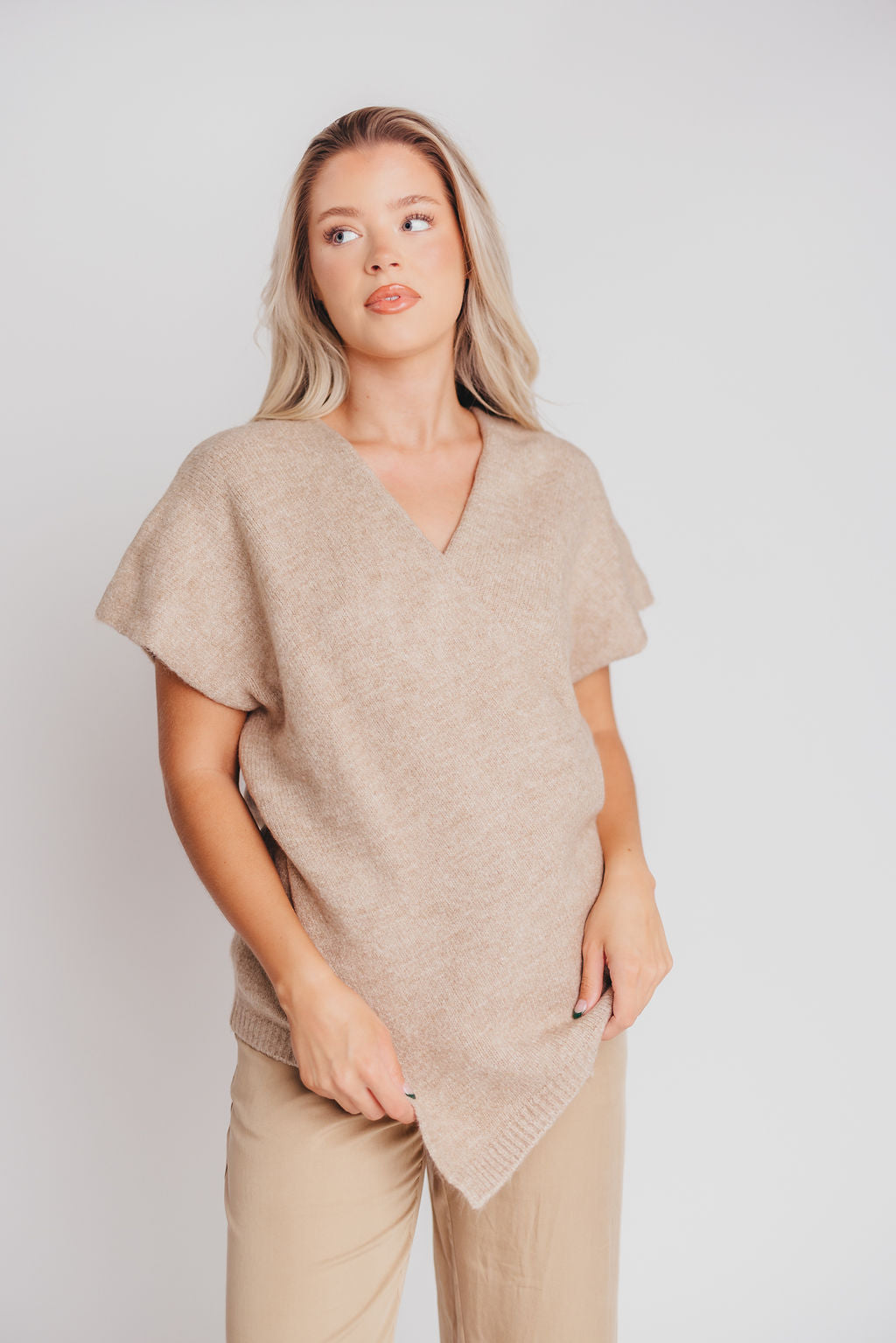 Julie Cross-Over Tunic Sweater in Beige