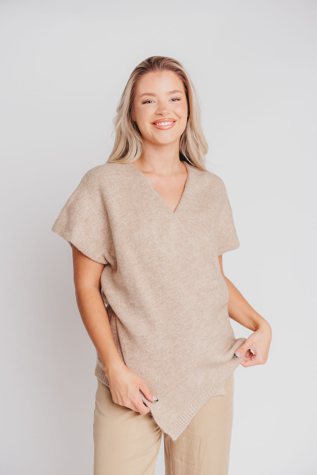 Julie Cross-Over Tunic Sweater in Beige
