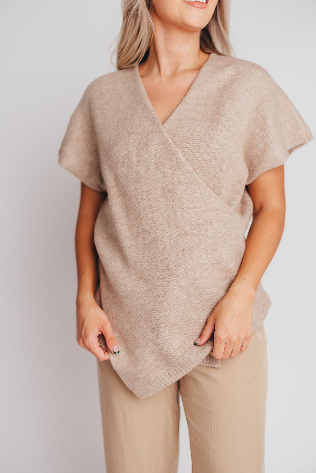 Julie Cross-Over Tunic Sweater in Beige