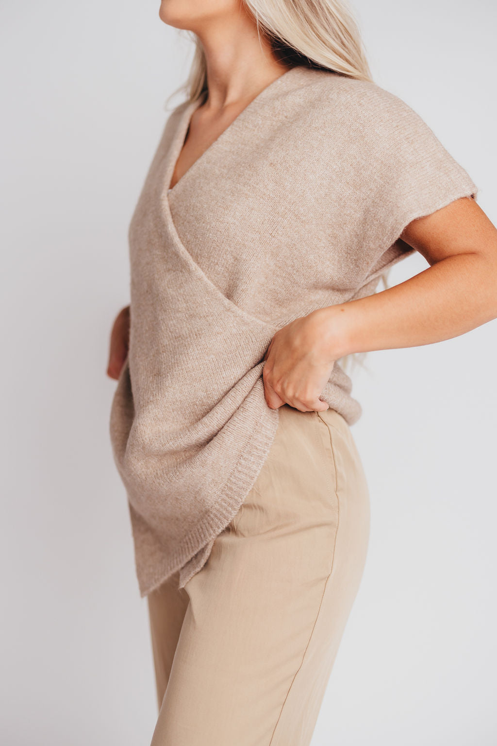 Julie Cross-Over Tunic Sweater in Beige