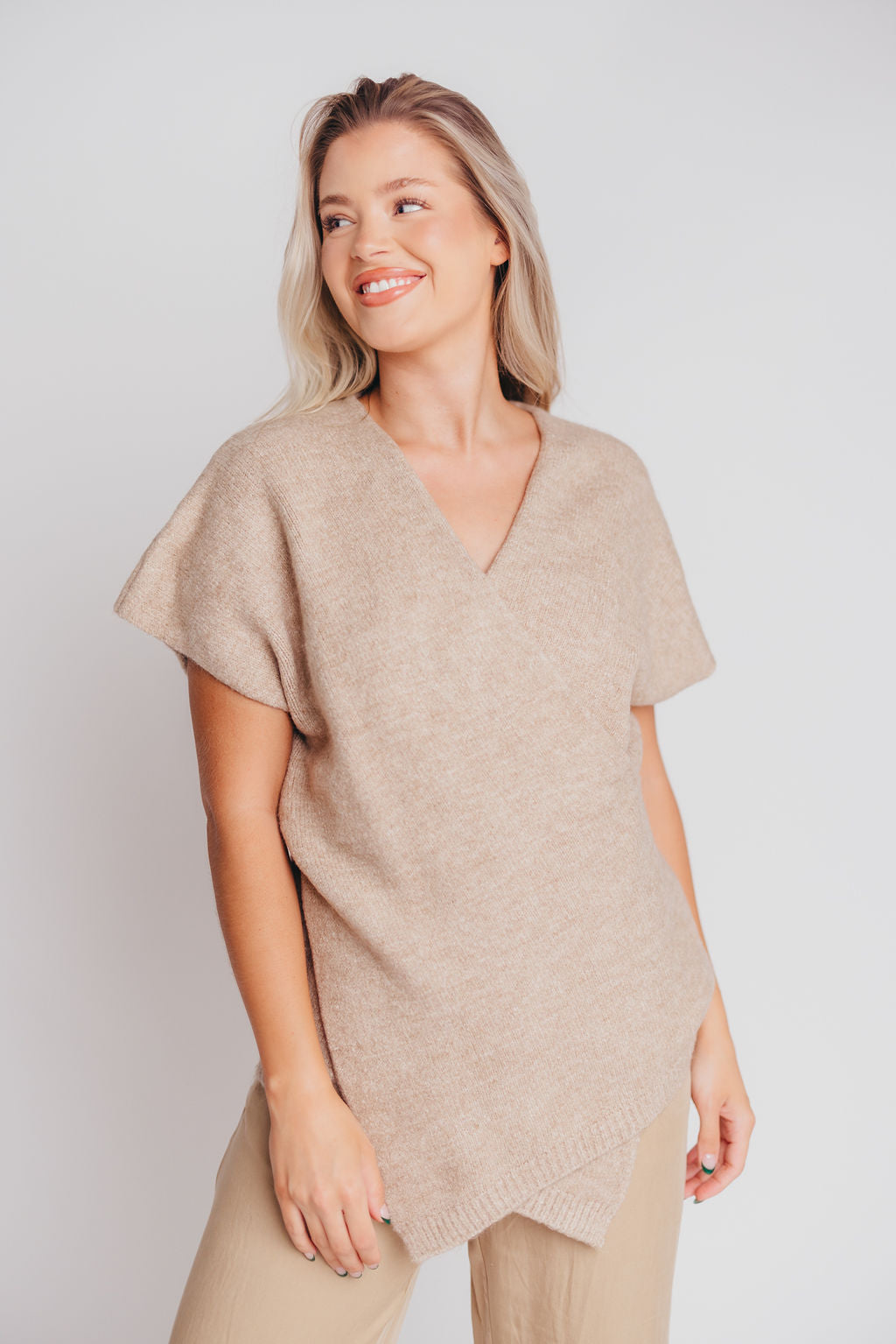 Julie Cross-Over Tunic Sweater in Beige