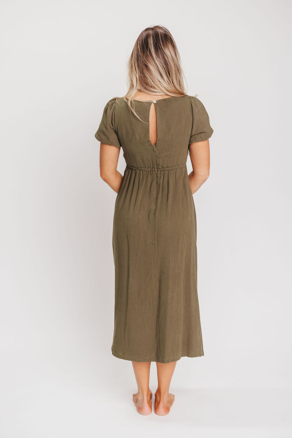 Ainsley Square Neck Midi Dress with Puffed Sleeves in Hunter Green - Bump Friendly (See Color Info)