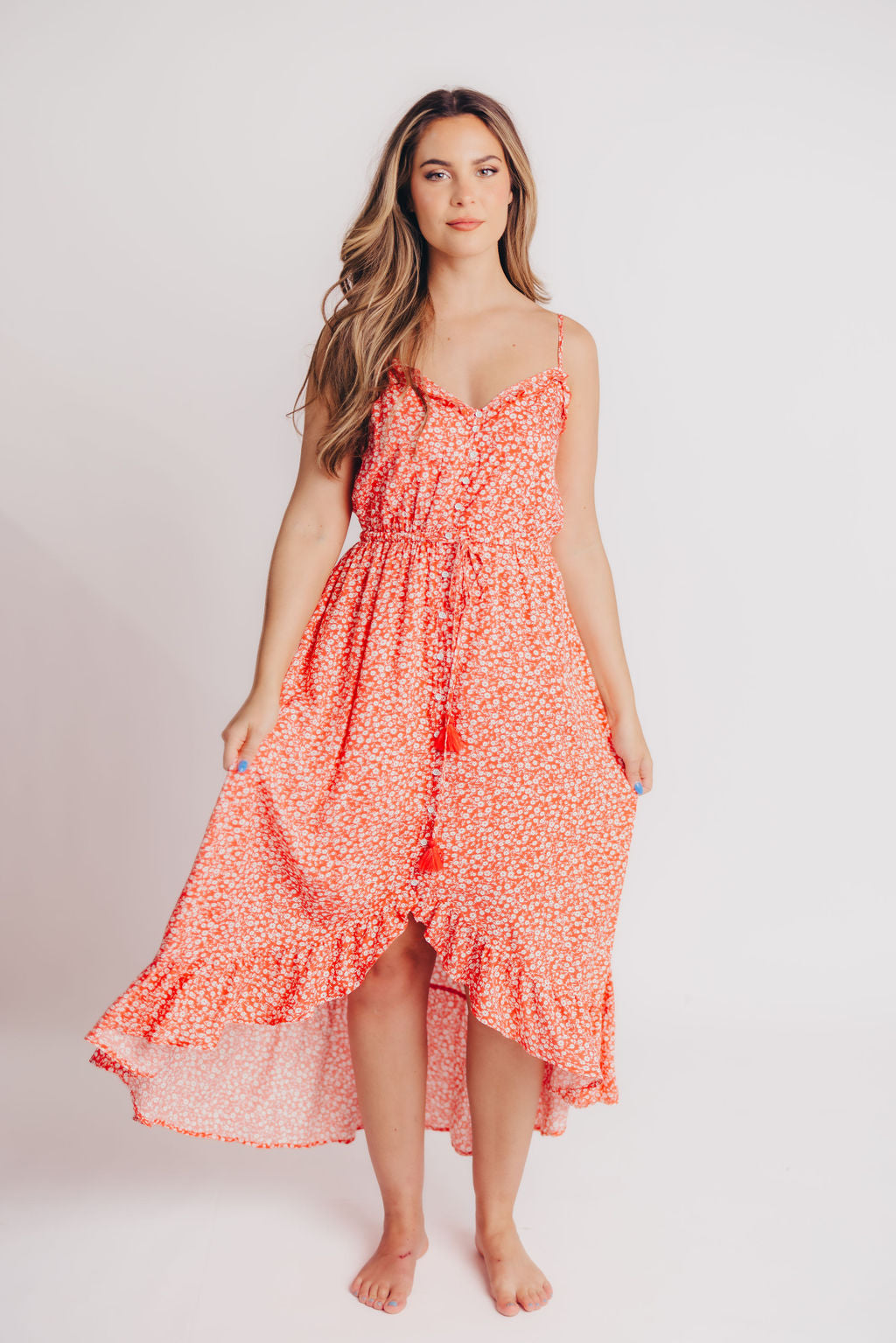 Palermo High-Low Cami Dress in Coral Red Floral - Bump Friendly