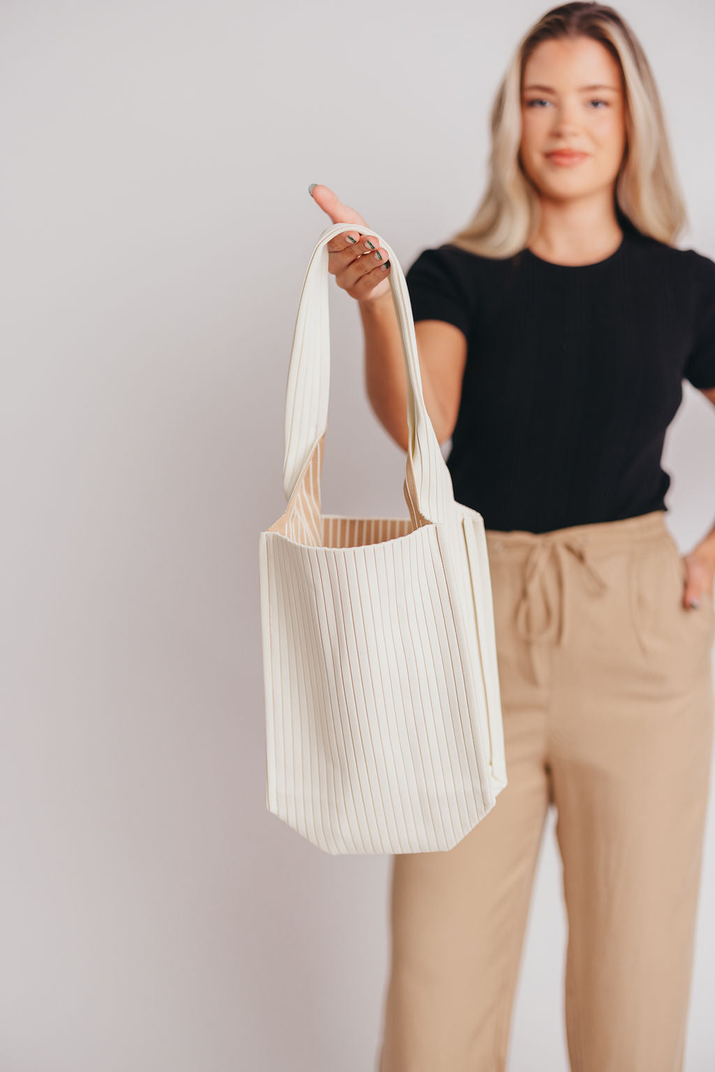Premium Academy Ribbed Shoulder Bag in White