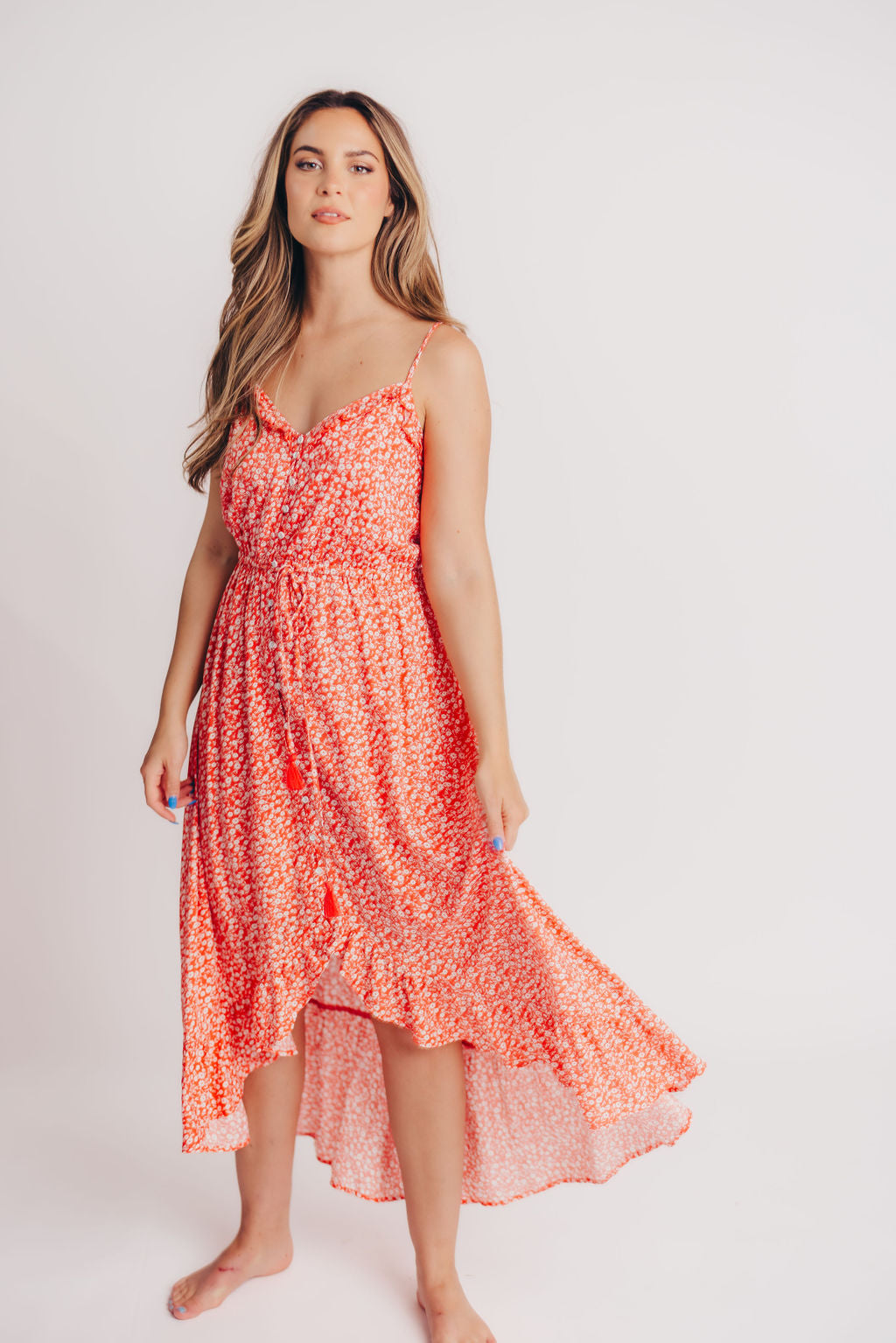 Palermo High-Low Cami Dress in Coral Red Floral - Bump Friendly
