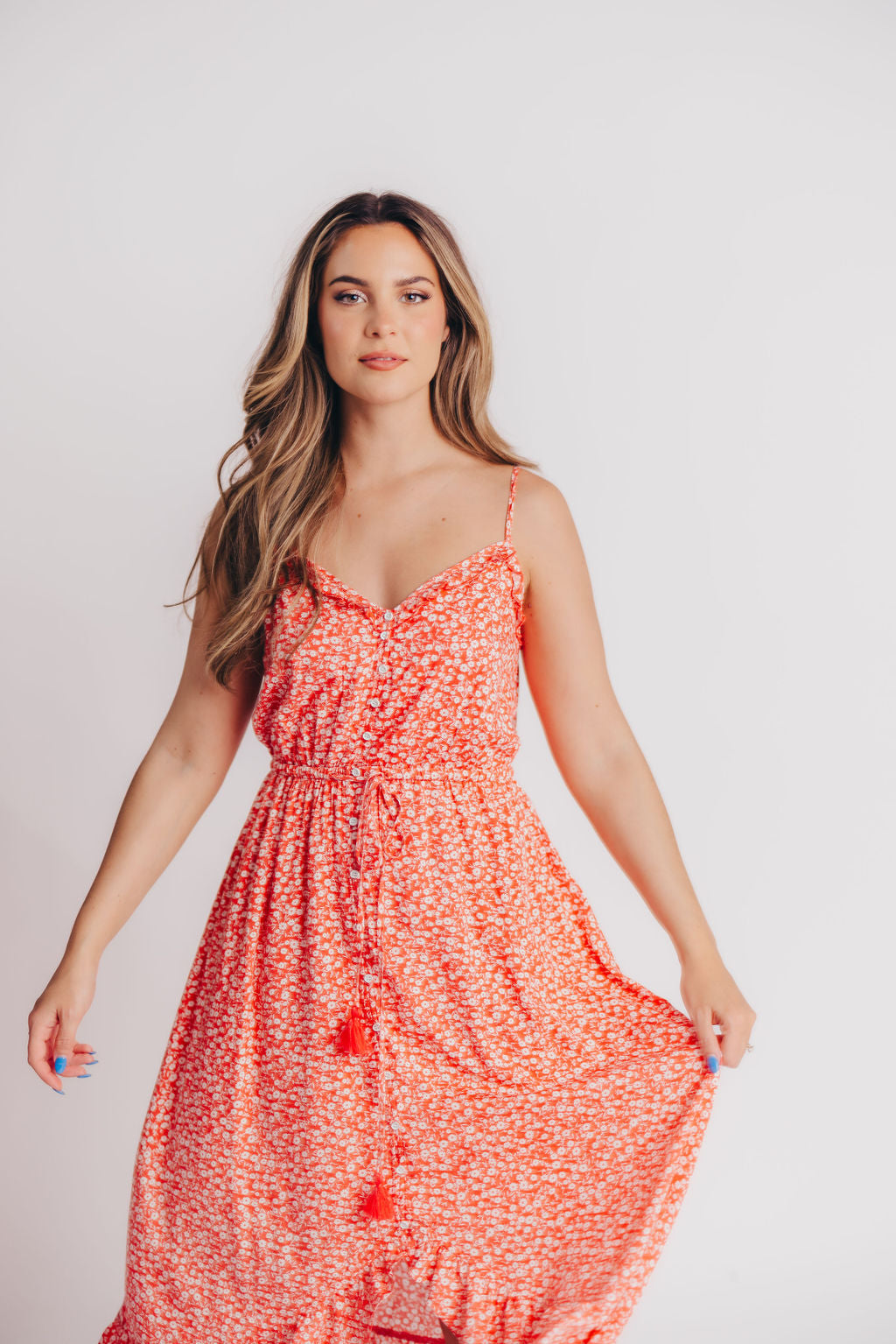 Palermo High-Low Cami Dress in Coral Red Floral - Bump Friendly