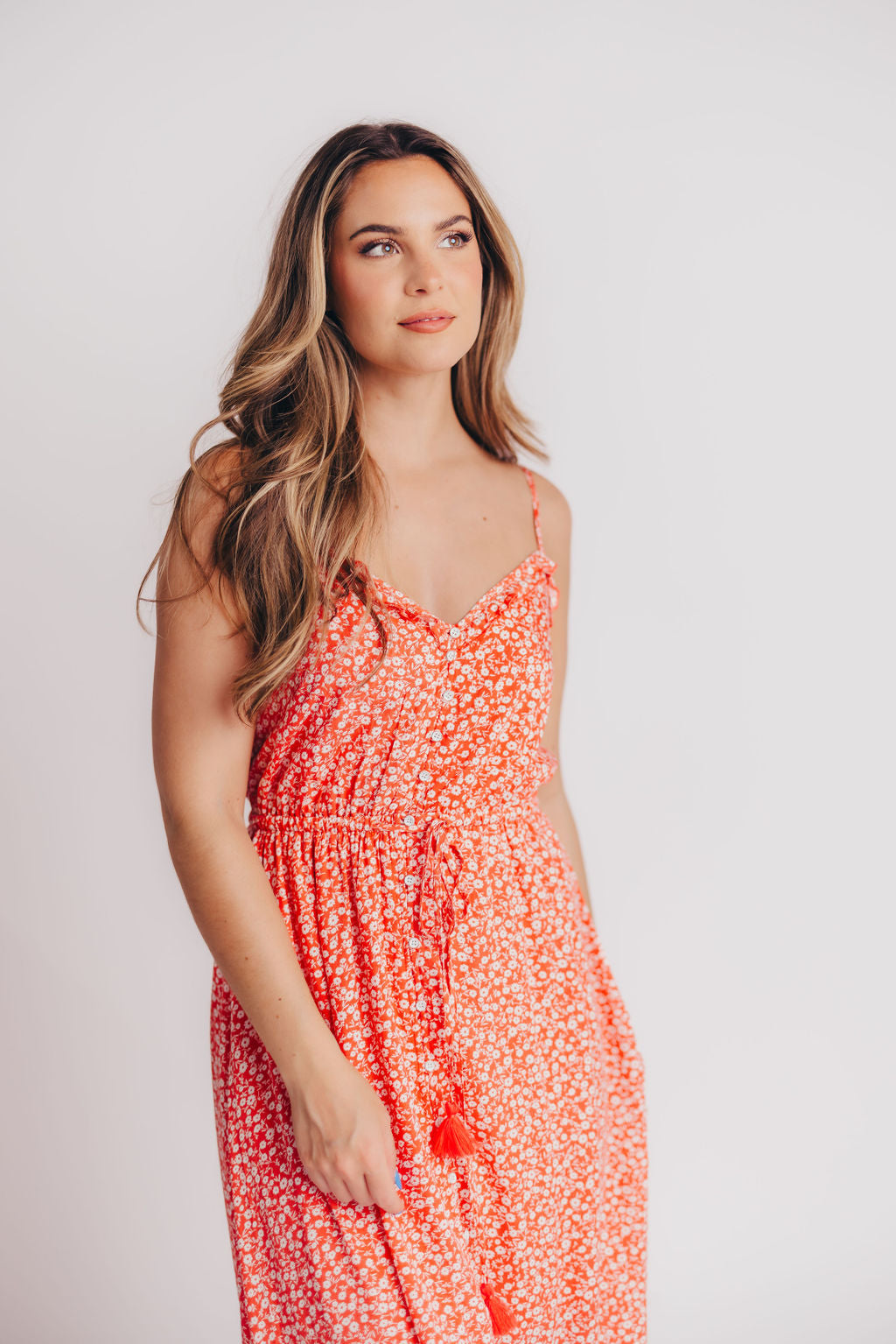 Palermo High-Low Cami Dress in Coral Red Floral - Bump Friendly
